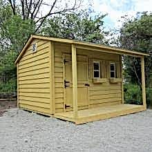 8 x 12 high classic with dutch doors and a 4 foot side porch.